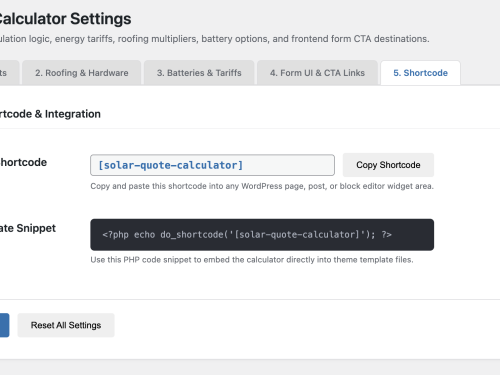 Admin Settings - Shortcode & Snippets