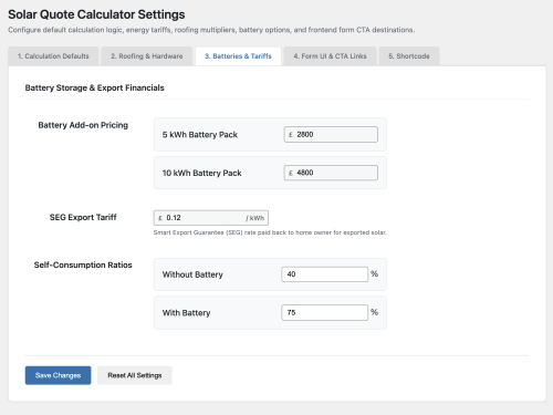 Admin Settings - Batteries & Tariffs