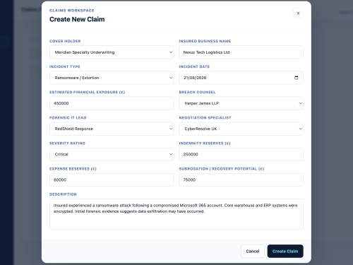 Create Claim Modal Flow
