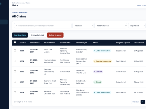 Claims Index & Live Ledger