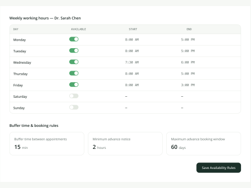 Service & Staff Availability Configurator