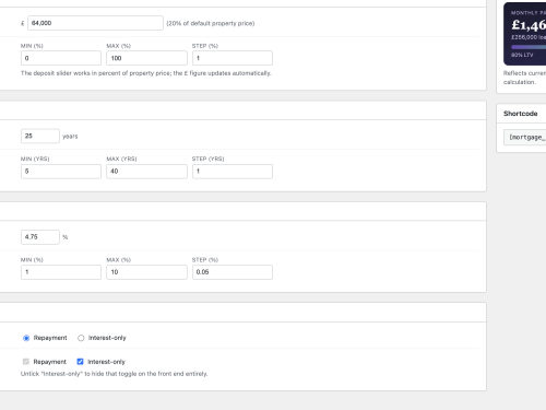 Calculator Field Admin - Rates & Repayment Modes