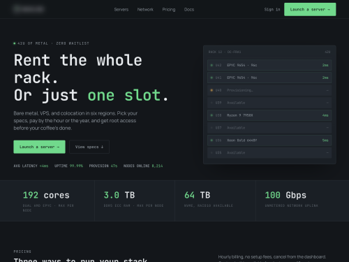 Hero & Live Server Rack Status