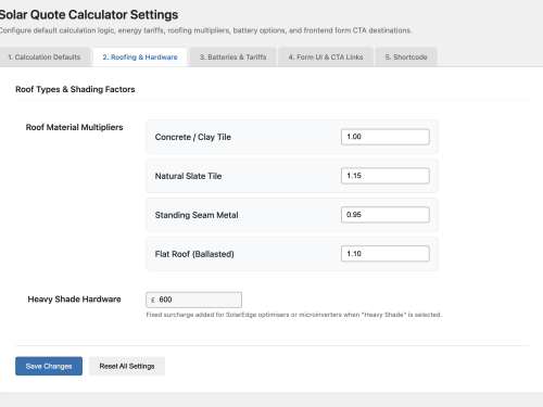 Admin Settings - Roofing & Hardware Multipliers