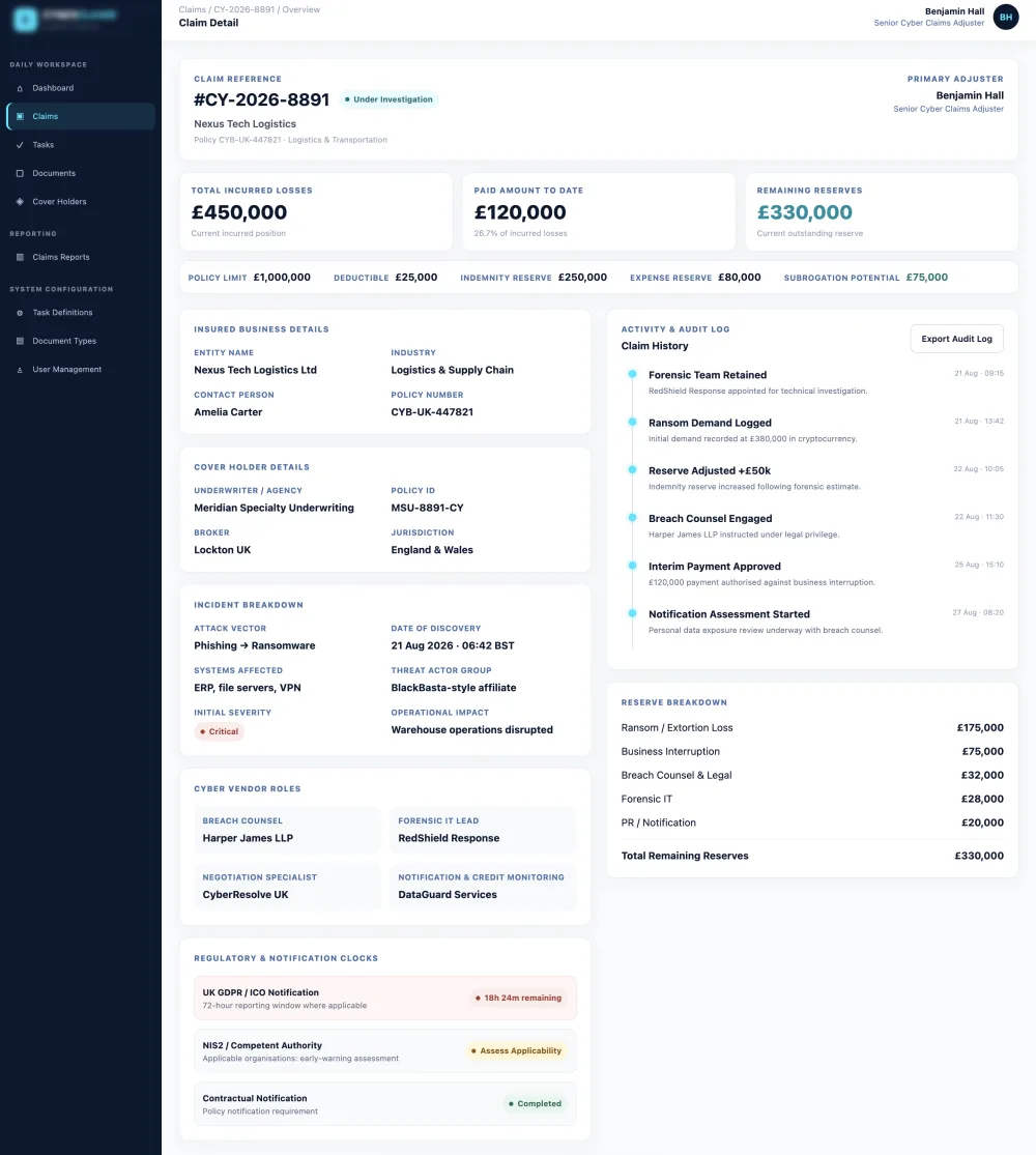 Claim Overview & Reserve Tracker