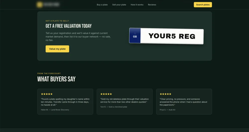Plate Valuation & Seller Portal