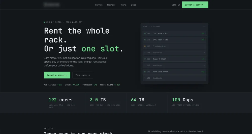 Hero & Live Server Rack Status