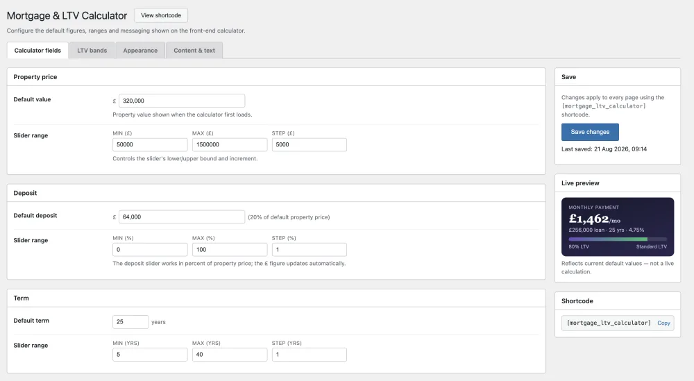 Calculator Field Admin - Values & Ranges