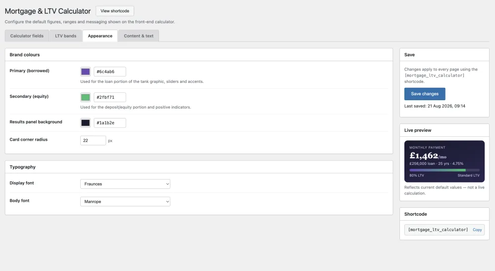 Appearance & Customisation Panel