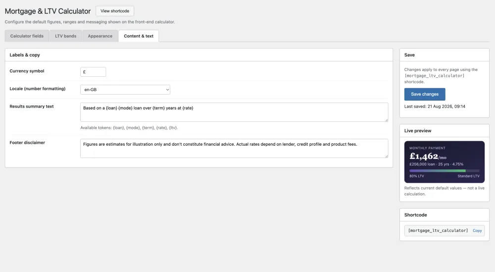 Context, Shortcode & Live Preview