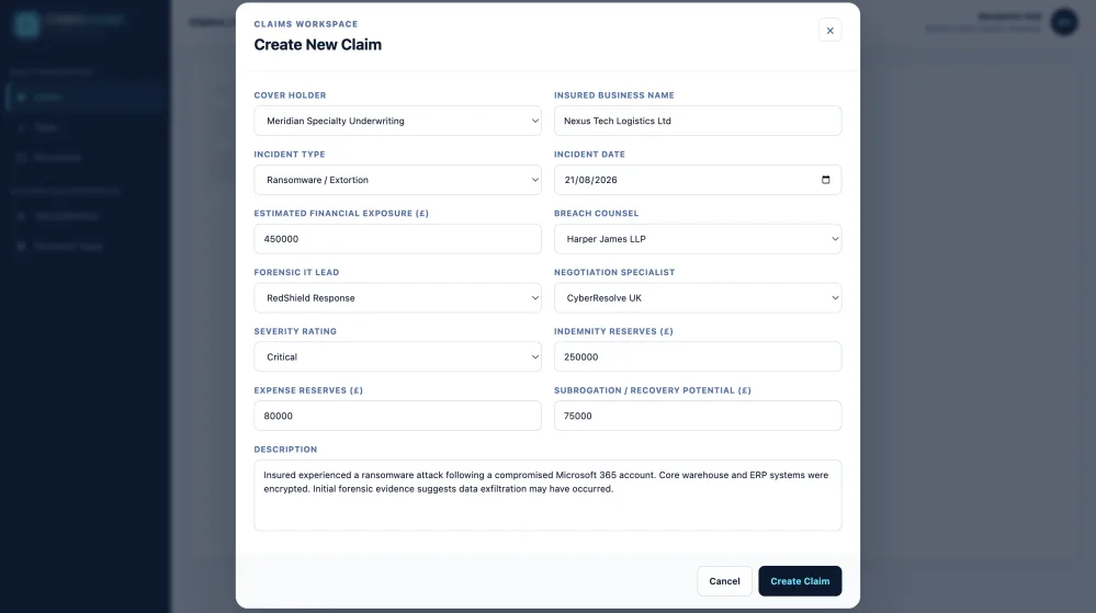 Create Claim Modal Flow