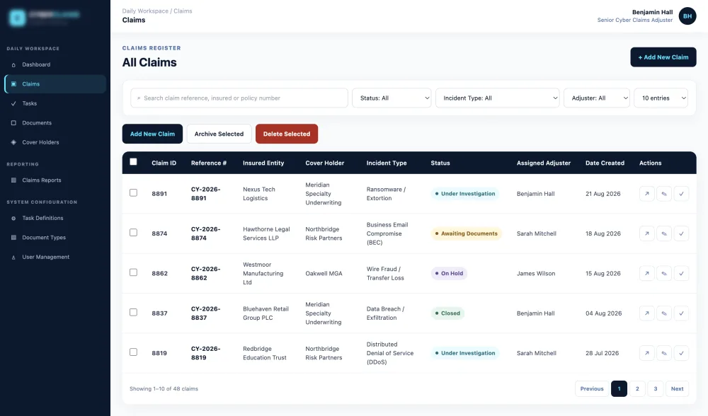 Claims Index & Live Ledger