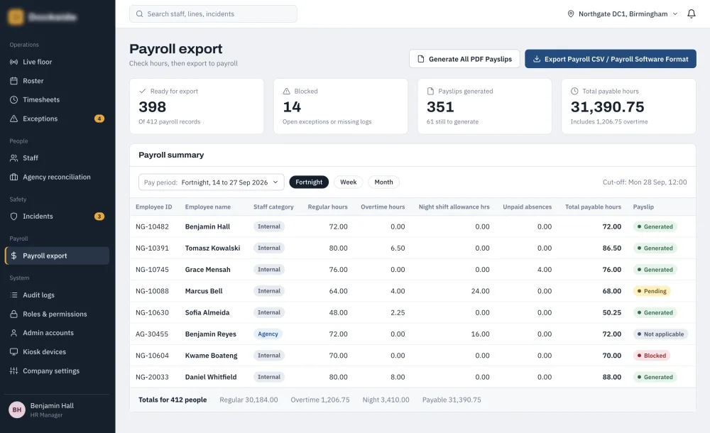 Payroll Export Dashboard