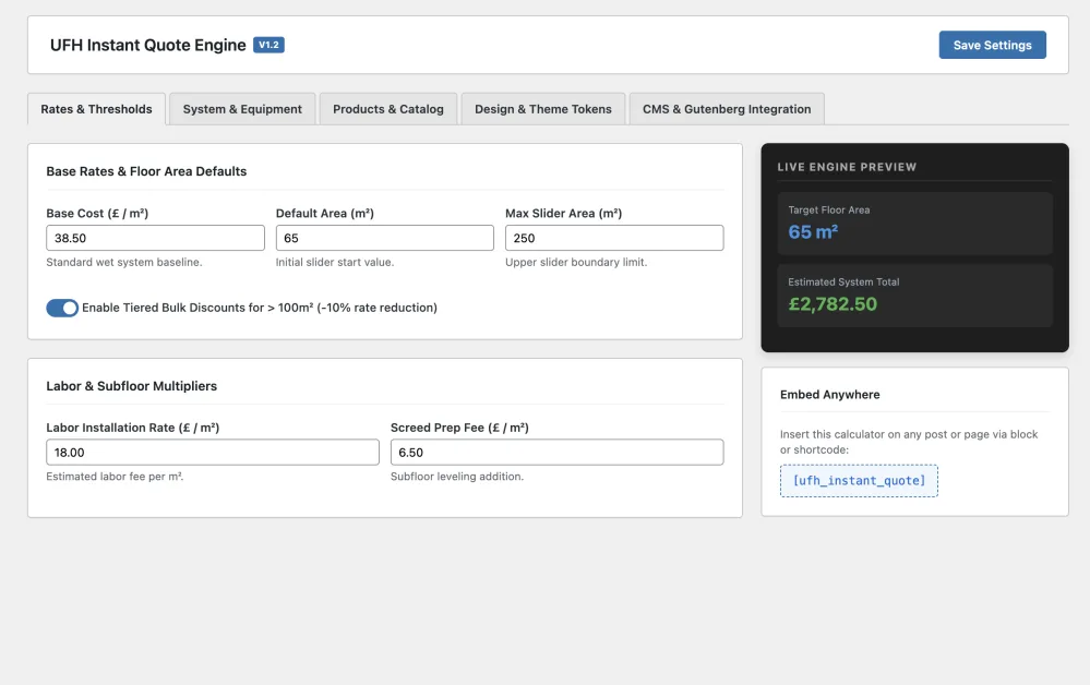 Admin Panel Tab 1: Rates & Thresholds Configuration