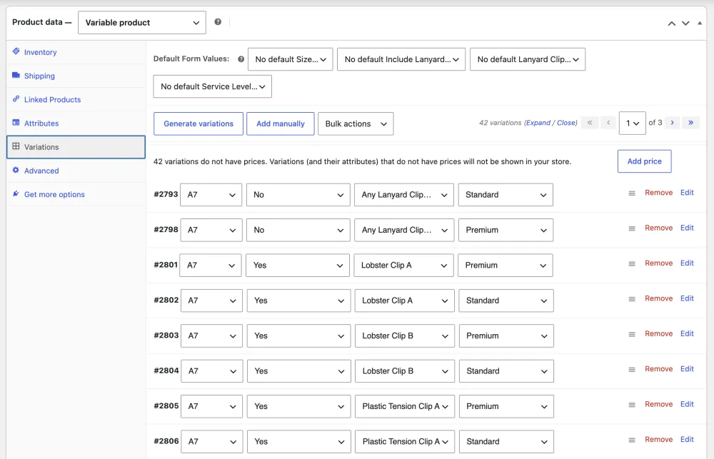WooCommerce Product Variation Configuration