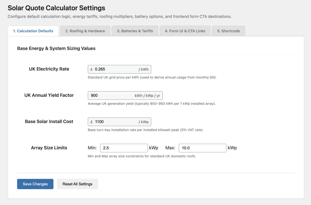 Admin Settings - Calculation Defaults