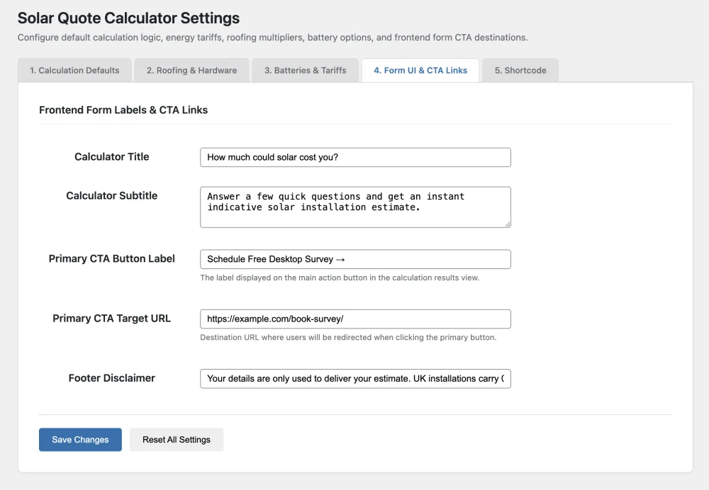 Admin Settings - Form UI & CTA Redirects