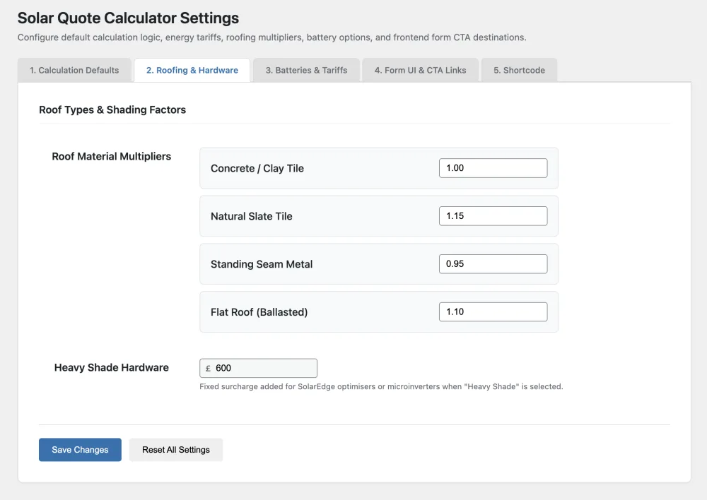 Admin Settings - Roofing & Hardware Multipliers