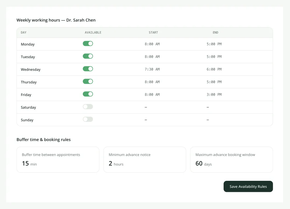 Service & Staff Availability Configurator