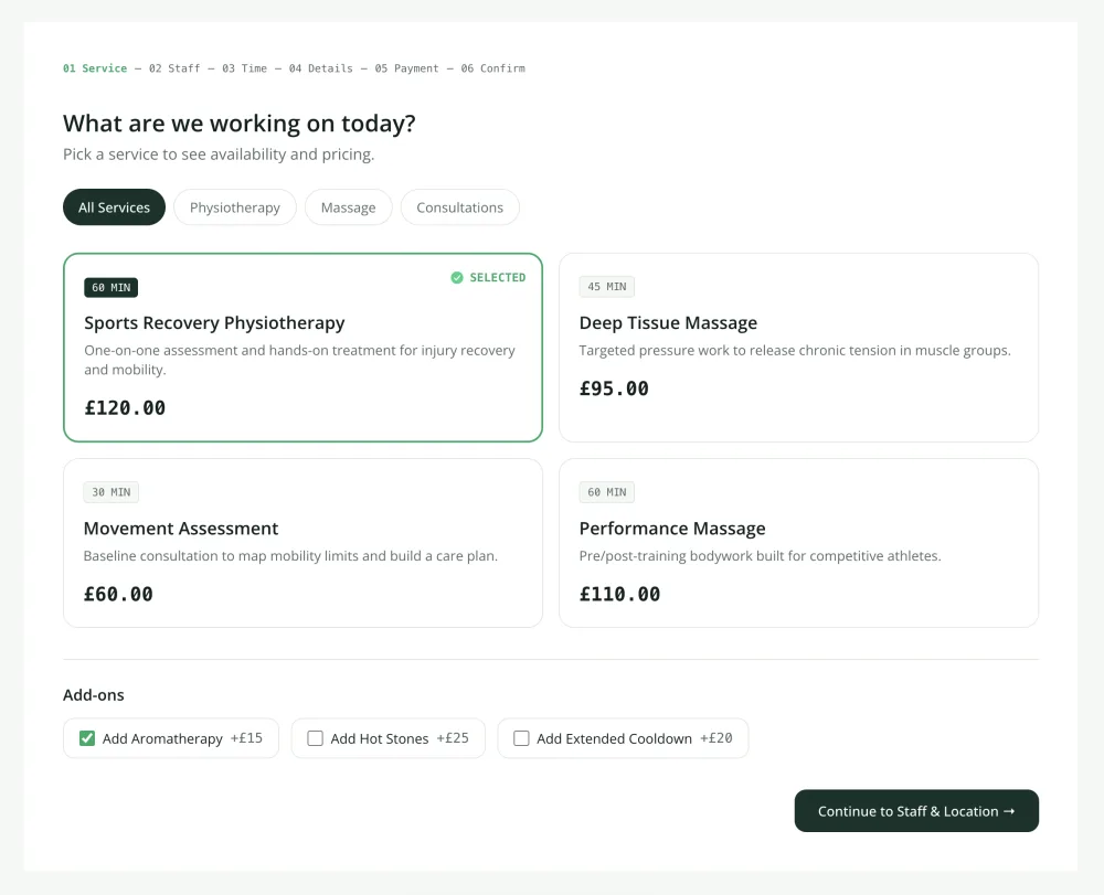 Service & Duration Selection