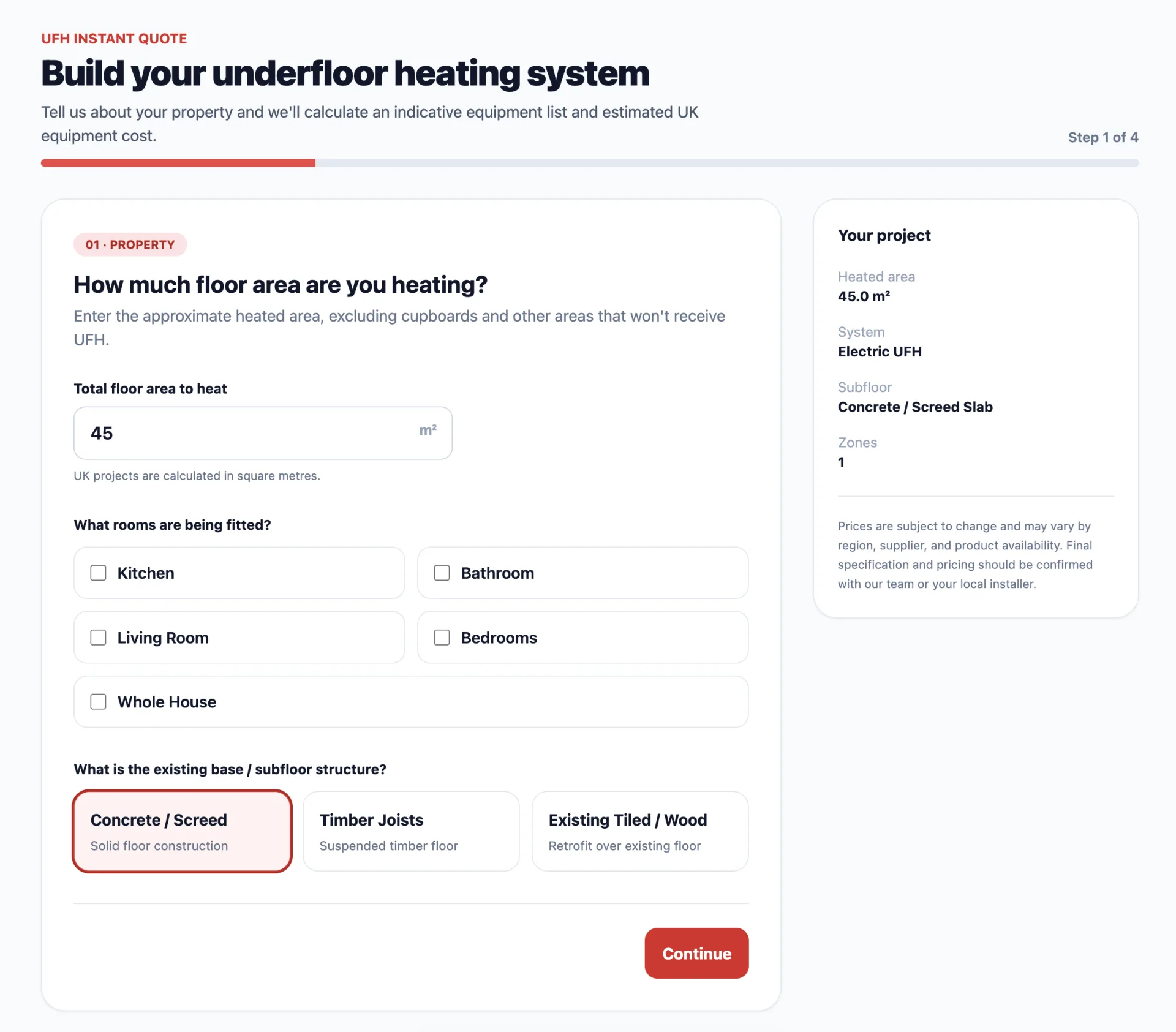 UFH Instant Quote Tool