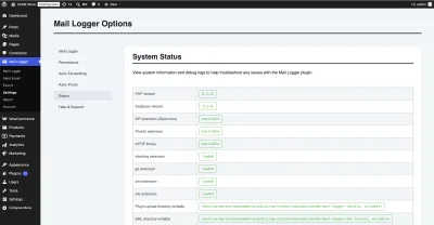 Mail Logger Pro system status and server compatibility requirements
