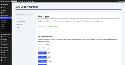 Mail Logger Pro options with feature toggles