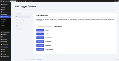 Mail Logger Pro email log permissions and user access settings