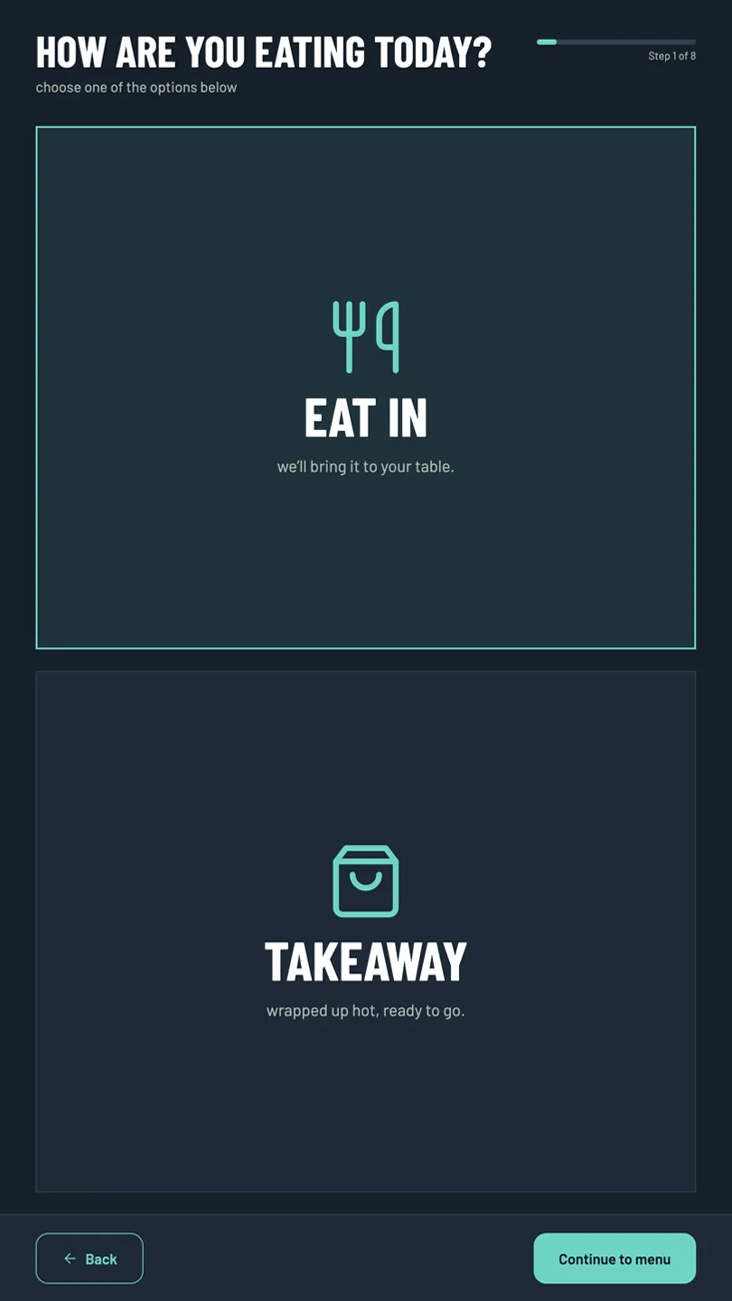 Select Eat In or Takeaway