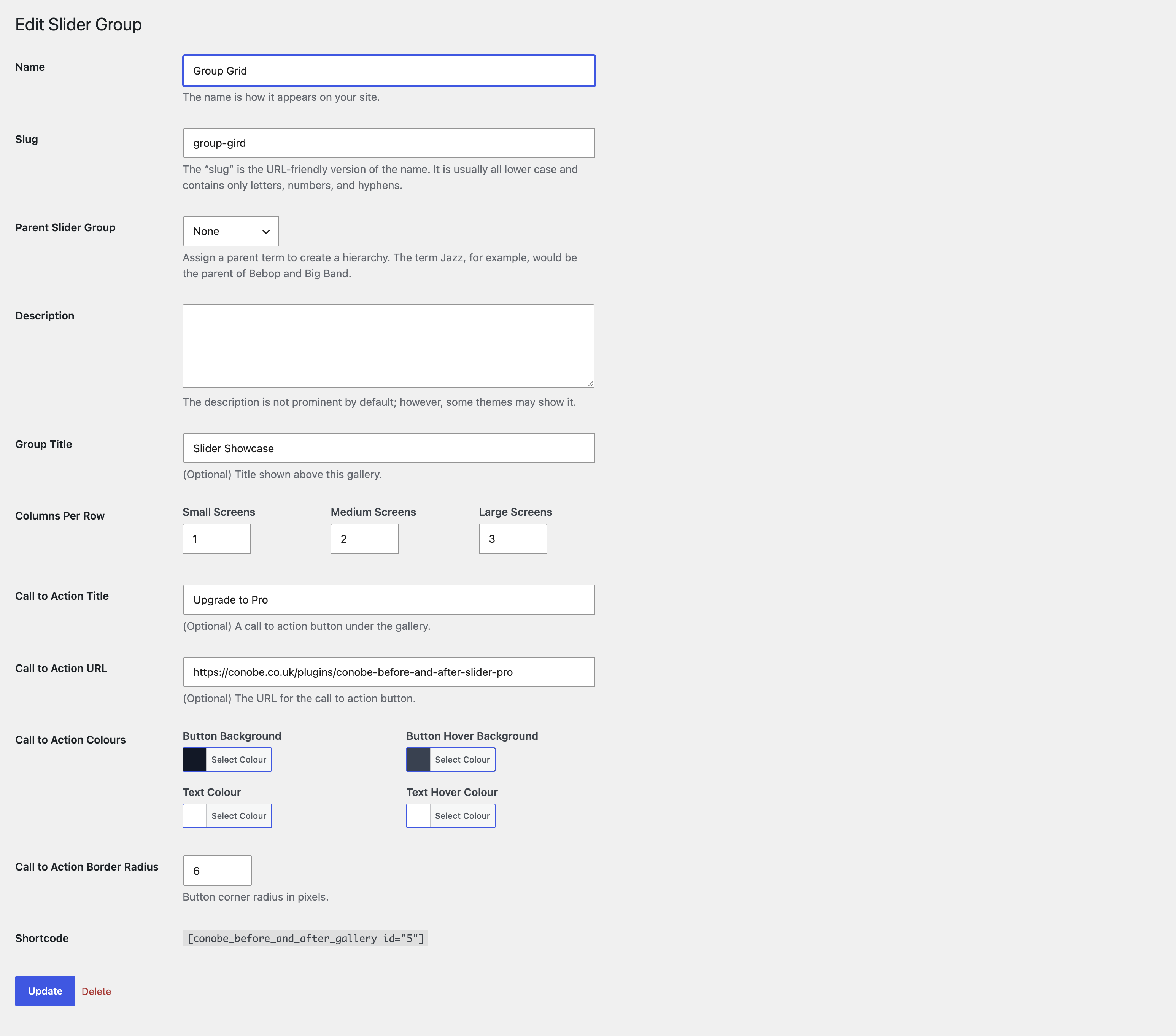 Grouping and columns settings