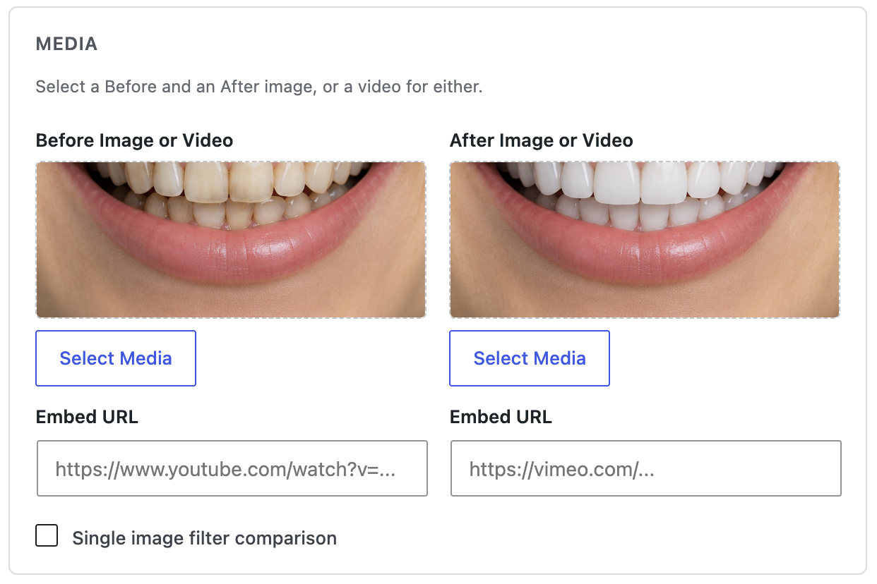Before and after image and video selection
