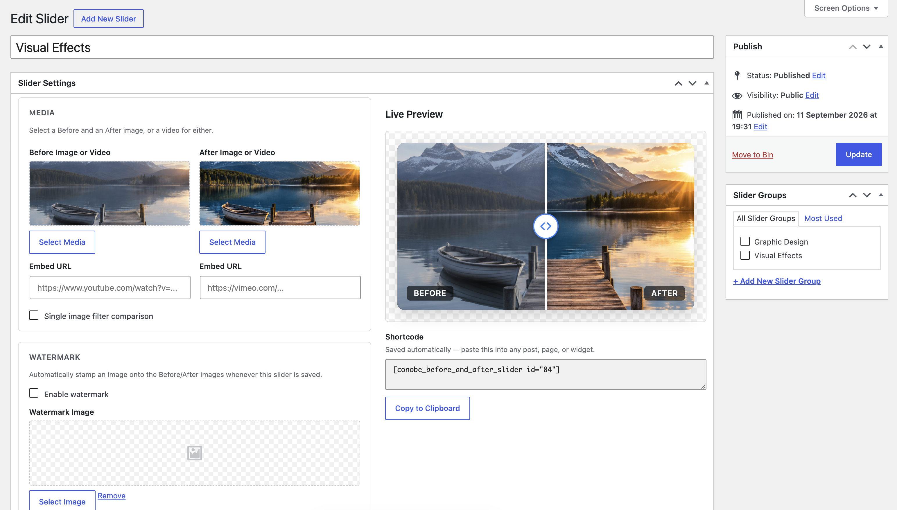 Conobe Before and After Slider Visual Editor
