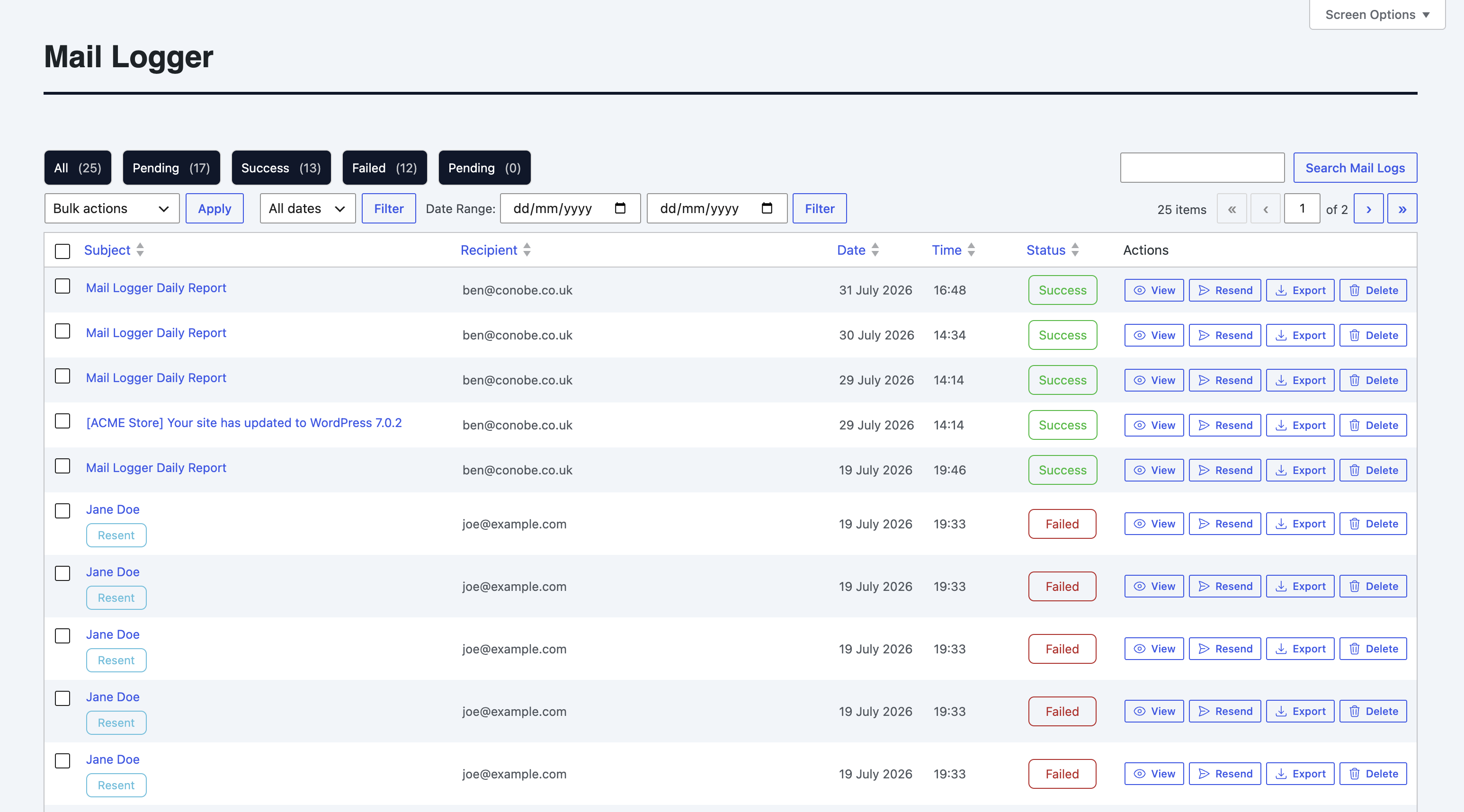 Conobe Mail Logger Pro Screenshot